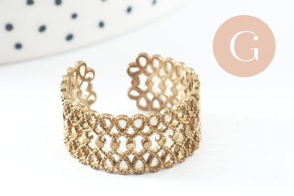 Bague réglable dentelle fine laiton brut 19mm, x2 (G2955)