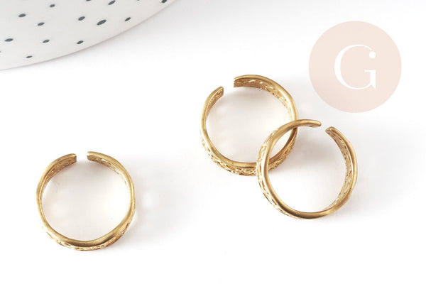 Bague réglable dentelle vague laiton brut 16mm, x2 (G3755)