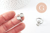 Bague réglable double cabochon rond 8mm acier platine inoxydable 16.8mm, x1 (G9705)
