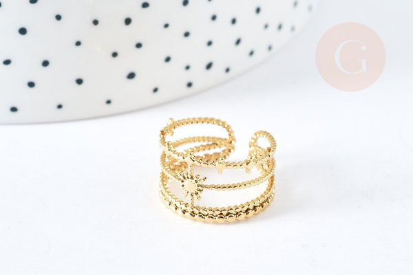 Bague réglable étoile acier doré 304 inoxydable taille 57, x1 (G7639)