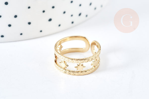 Bague réglable étoile acier inoxydable 304 doré taille 54, x1 (G7646)