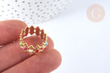 Bague réglable fantaisie acier inoxydable doré émail multicolore Taille 54, x1 (G7006)