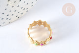 Bague réglable fantaisie acier inoxydable doré émail multicolore Taille 54, x1 (G7006)