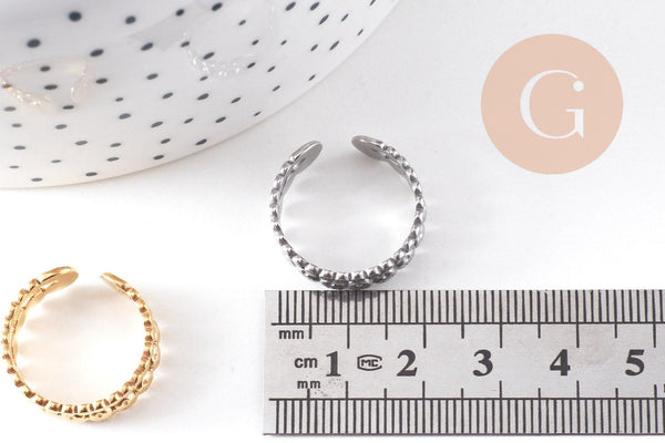 Bague réglable fantaisie boules acier 304 inoxydable doré ou platine, x1 (G10363)