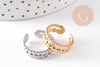 Bague réglable fantaisie boules acier 304 inoxydable doré ou platine, x1 (G10363)