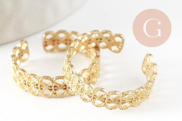 Bague réglable feston dentelle fine laiton brut 19mm, x2 (G0511)