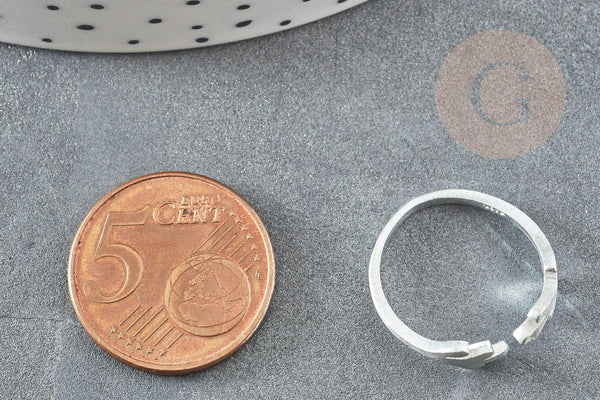 Bague réglable feuille argent 925 massif brossé 19mm, x1 (G9140)