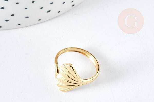 Bague réglable feuille gingko acier doré 304 inoxydable taille 57, x1 (G7636)
