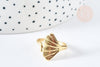 Bague réglable feuille gingko acier doré 304 inoxydable taille 57, x1 (G7636)