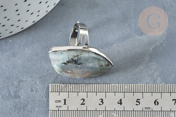 Bague réglable feuille laiton argenté labradorite naturelle 18.5mm,x1 (G7365)