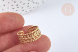 Bague réglable feuille laurier acier 304 inoxydable doré IP taille 54, x1 (G7018)