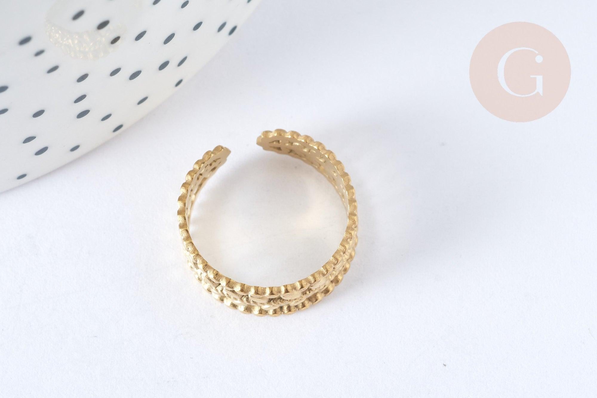 Bague réglable feuille laurier acier 304 inoxydable doré IP taille 54, x1 (G7018)
