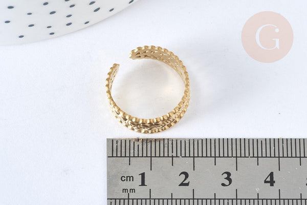 Bague réglable feuille laurier acier 304 inoxydable doré IP taille 54, x1 (G7018)