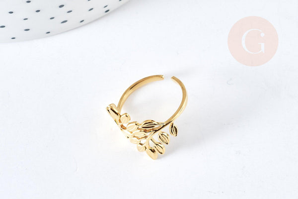 Bague réglable feuille laurier acier doré 304 inoxydable taille 54, x1 (G7642)