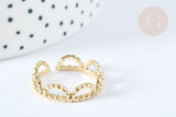 Bague réglable fine chevrons dentelle acier inoxydable doré 304 Taille 60, x1 (G7033)