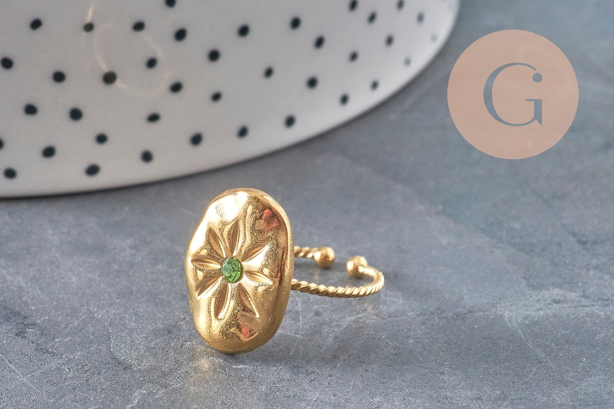 Bague réglable fleur acier inoxydable doré Taille 54, x1 (G7009)