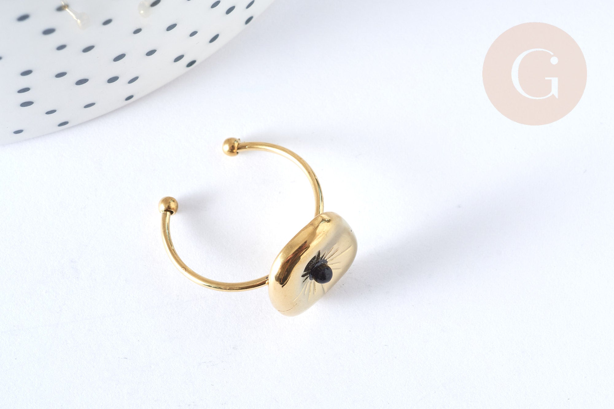 Bague réglable fleur acier inoxydable doré Taille 54, x1 (G7009)