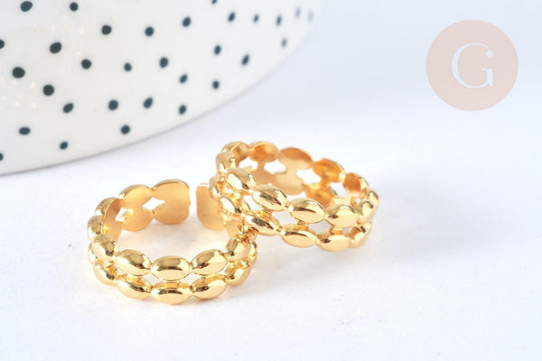 Bague réglable grain de riz acier inoxydable doré Taille 54, x1 (G7003)
