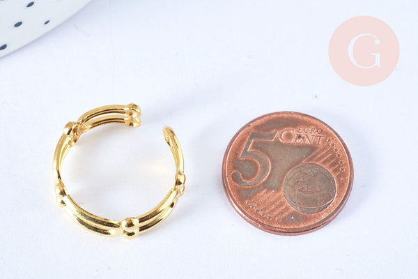 Bague réglable grosse maille acier doré Taille 54, x1 (G6412)