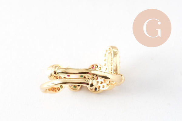 Bague réglable laiton doré LOVE zircons colorés 17mm, x1 (G4329)