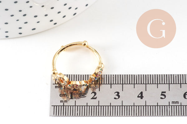 Bague réglable laiton doré LOVE zircons colorés 17mm, x1 (G4329)