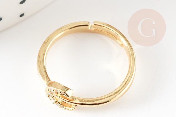 Bague réglable laiton doré étoile zircon 17mm, x1 (G4255)