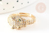 Bague réglable laiton doré léopard zircons blancs 17mm, x1 (G4361)