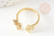 Bague réglable laiton doré papillon zircon 17.1mm, x1 (G4354)