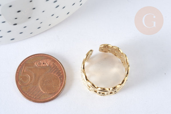 Bague réglable large chevron acier inoxydable doré 304 émail noir Taille 54, x1 (G7040)