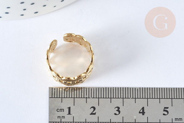 Bague réglable large chevron acier inoxydable doré 304 émail noir Taille 54, x1 (G7040)