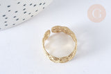 Bague réglable large chevrons dentelle acier inoxydable doré 304 Taille 54, x1 (G7017)