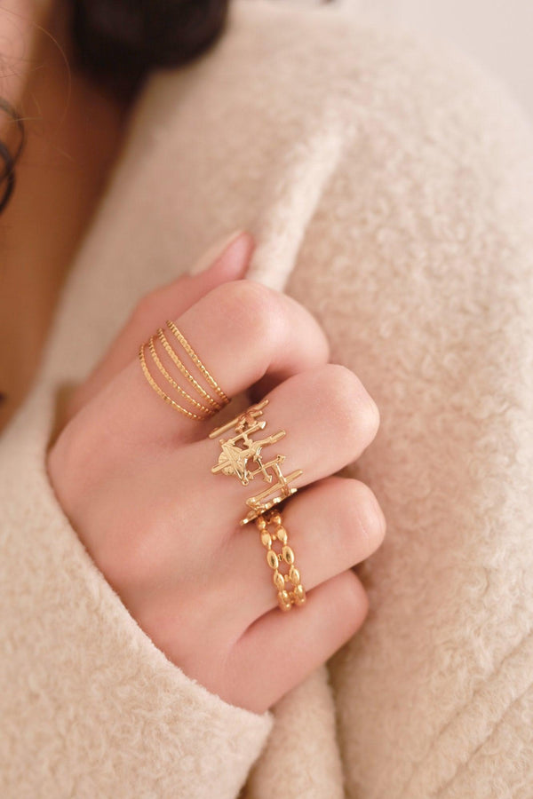 Bague réglable large croix acier inoxydable doré 304 Taille 57, x1 (G7010)