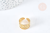 Bague réglable large ethnique acier doré 304 inoxydable IP taille 54, x1 (G8465)
