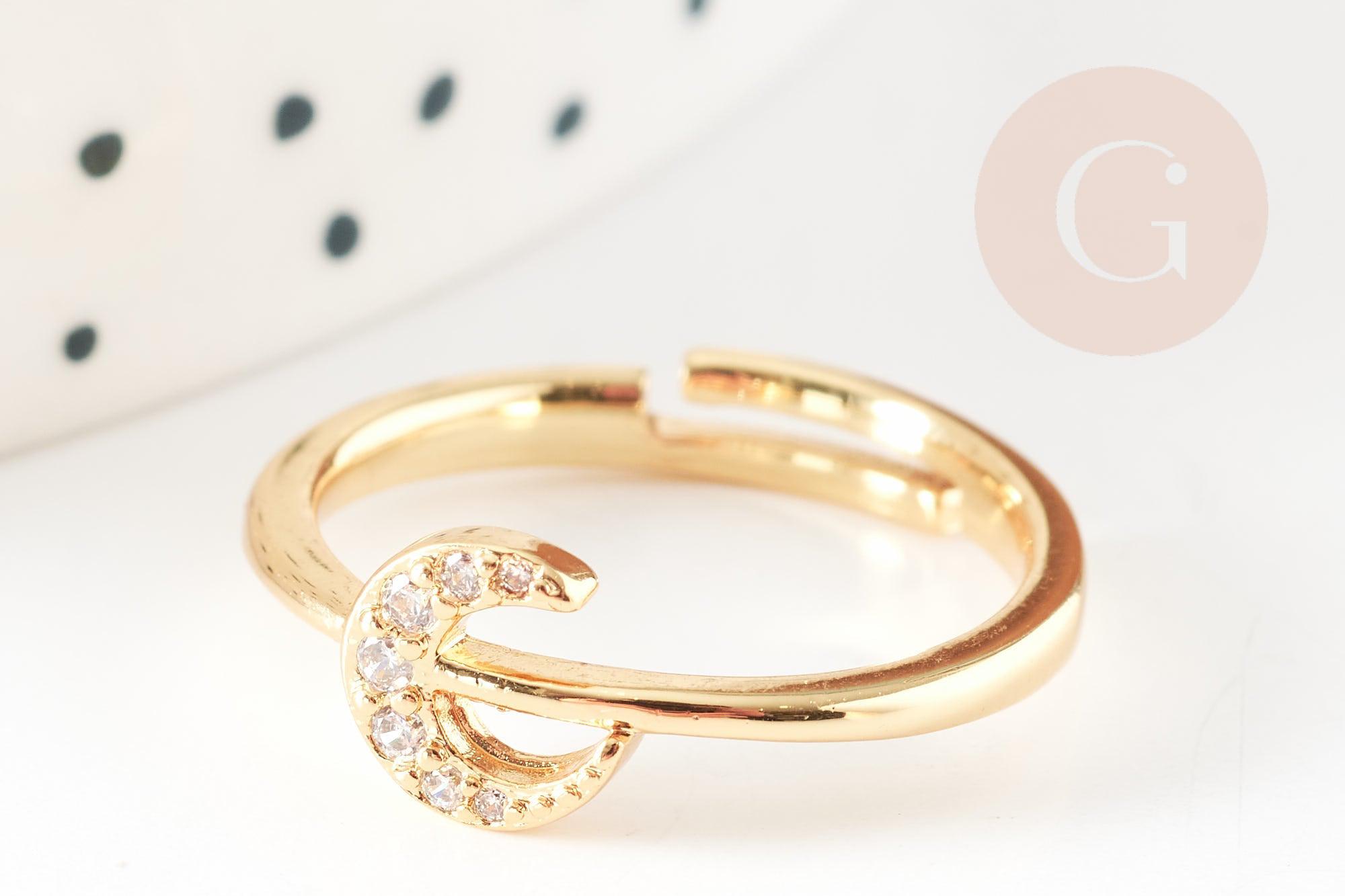 Bague réglable lune laiton doré zircon 17mm, x1 (G4255)