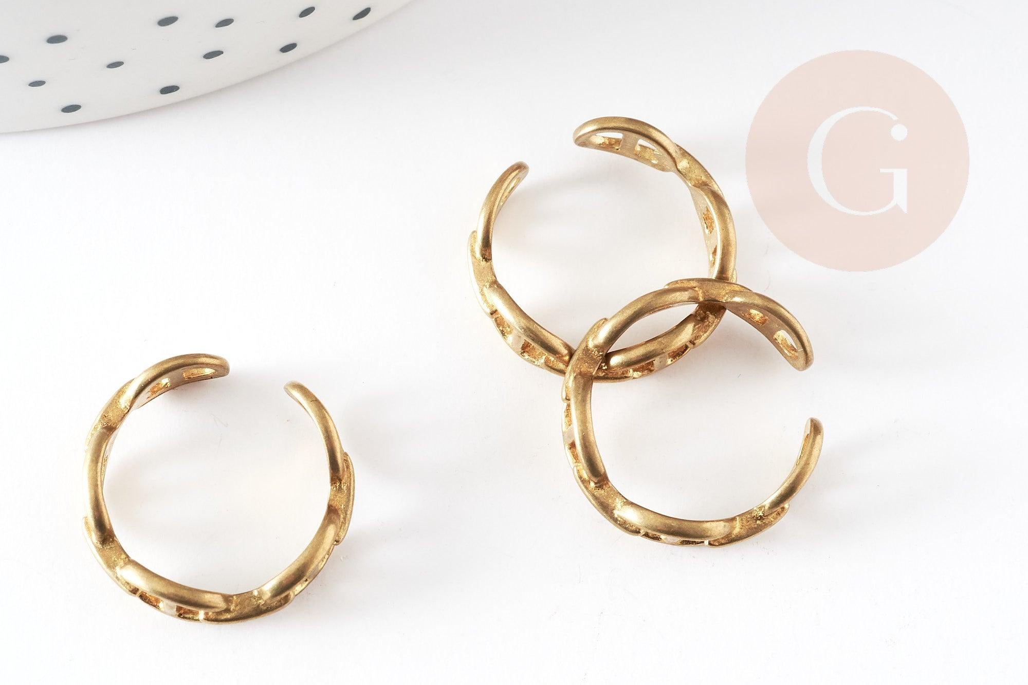 Bague réglable maille boucle laiton brut 16mm, x2 (G3757)