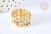 Bague réglable maille croisée acier inoxydable doré émail multicolore Taille 54, x1 (G7005)