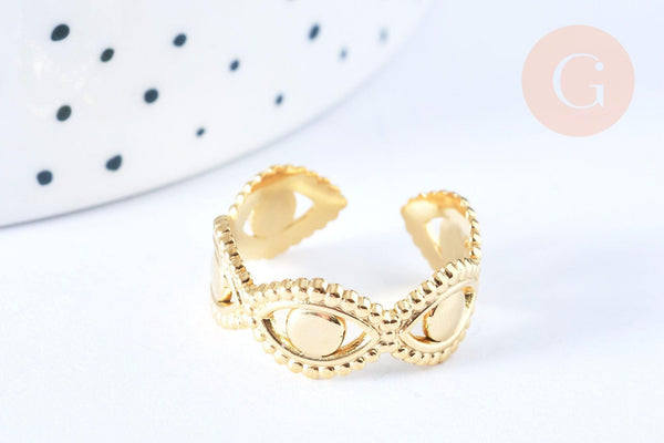 Bague réglable oeil protecteur acier doré Taille 54, x1 (G6411)