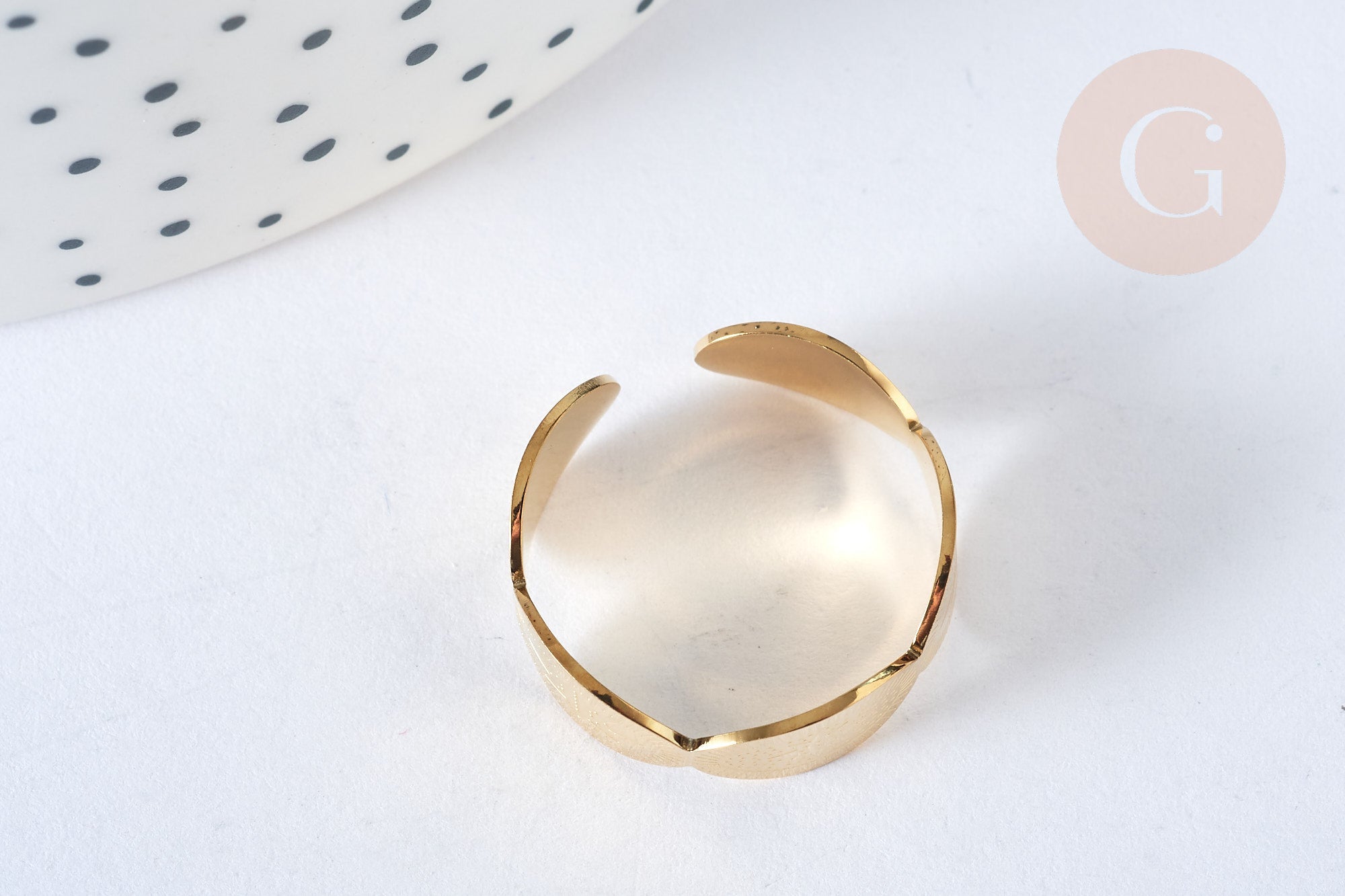 Bague réglable ovale acier inoxydable doré Taille 54, x1 (G7031)