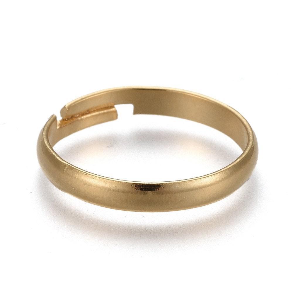 Bague réglable personnalisable acier doré inoxydable 18mm, x2 (G6059)