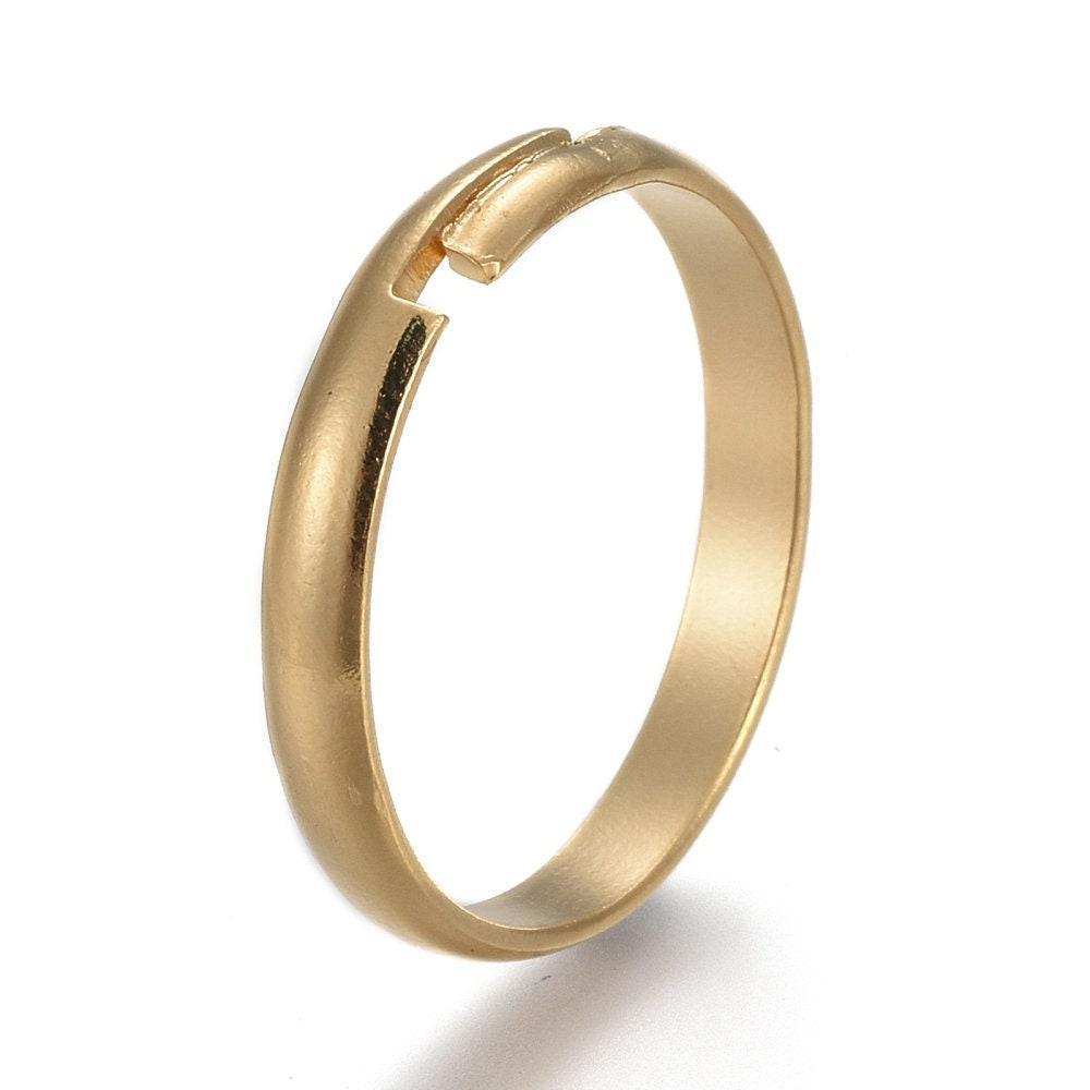 Bague réglable personnalisable acier doré inoxydable 18mm, x2 (G6059)