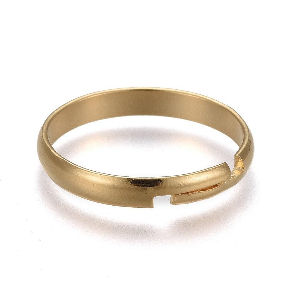 Bague réglable personnalisable acier doré inoxydable 18mm, x2 (G6059)