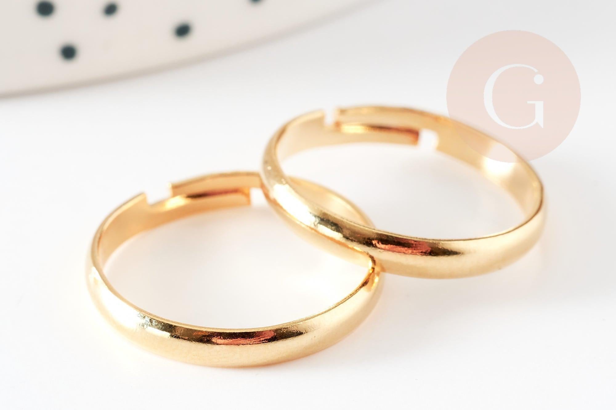 Bague réglable personnalisable acier doré inoxydable 18mm, x2 (G6059)