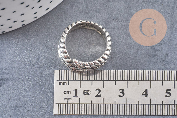 Bague réglable plume argenté 17mm, x1 (G0446)