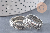 Bague réglable plume argenté 17mm, x1 (G0446)