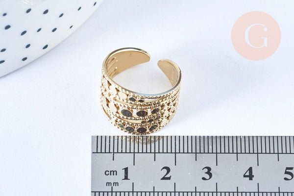 Bague réglable pois acier 304 inoxydable doré taille 54, x1 (G6569)