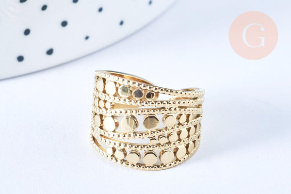 Bague réglable pois acier 304 inoxydable doré taille 54, x1 (G6569)