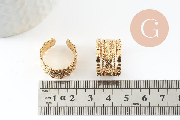 Bague réglable pois acier doré taille 54, Une bague résistante à la vie x1 G9765