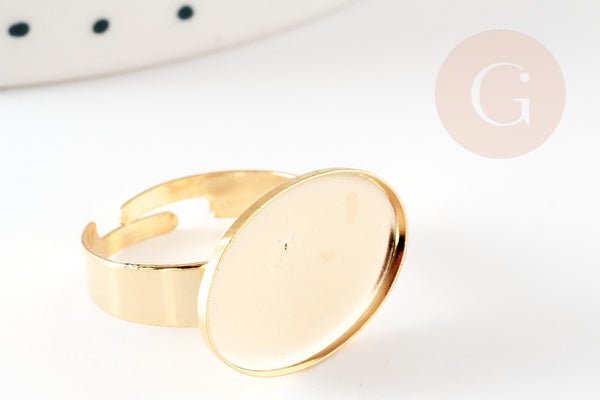 Bague réglable pour cabochon 18.5x13.5mm acier doré inoxydable 17mm, x2 (G7038)