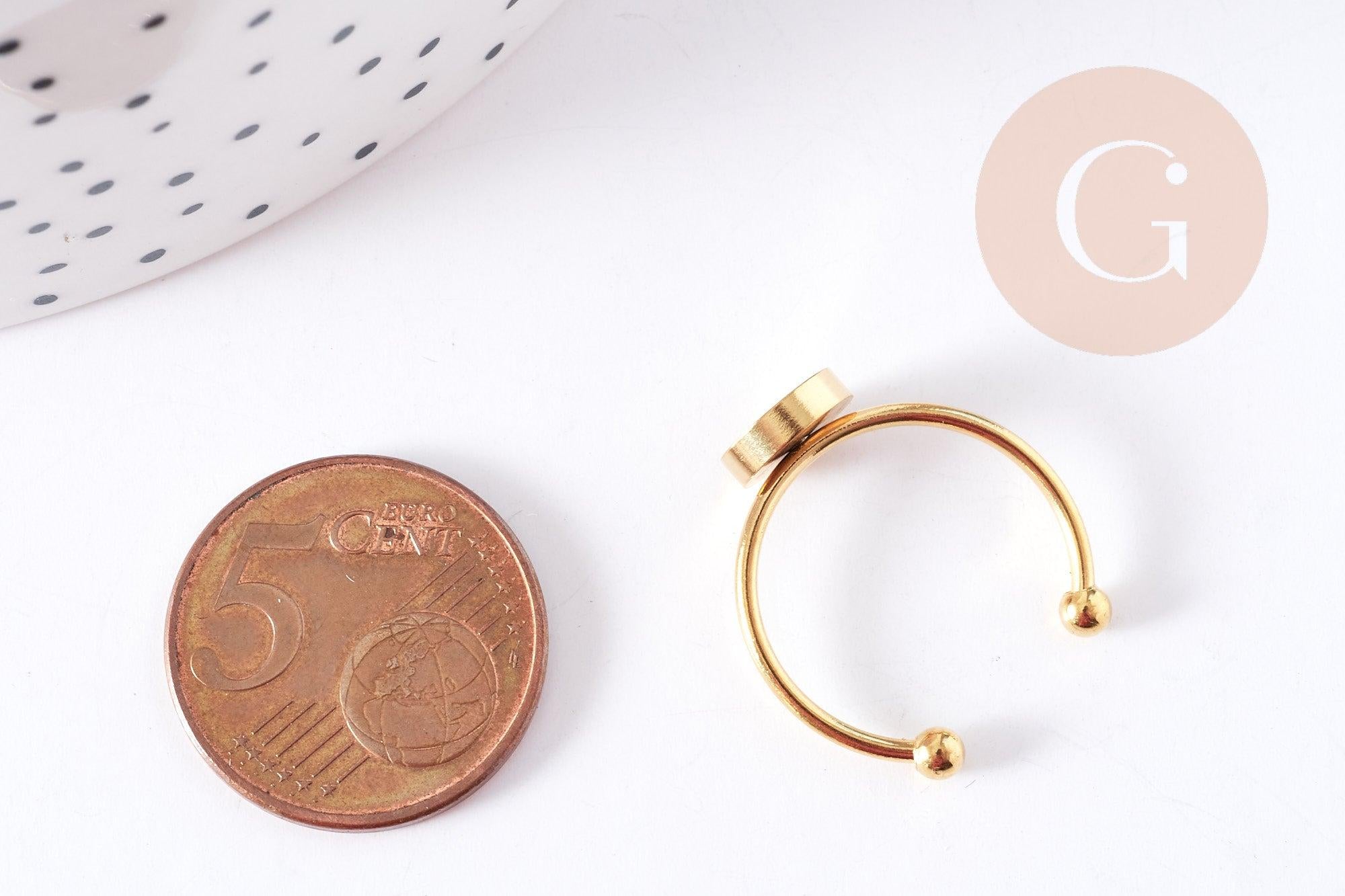 Bague réglable pour cabochon 6mm en acier doré inoxydable IP 18mm, x1 (G4314)