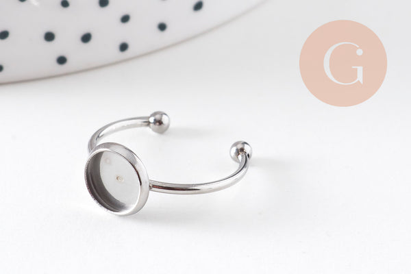 Bague réglable pour cabochon 8mm acier platine inoxydable 18mm, x1 (G10936)